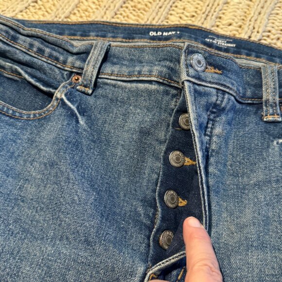 Old Navy button fly extra High Rise Curvy Sky Hi Straight woman’s size 16 blue j - Picture 2 of 7